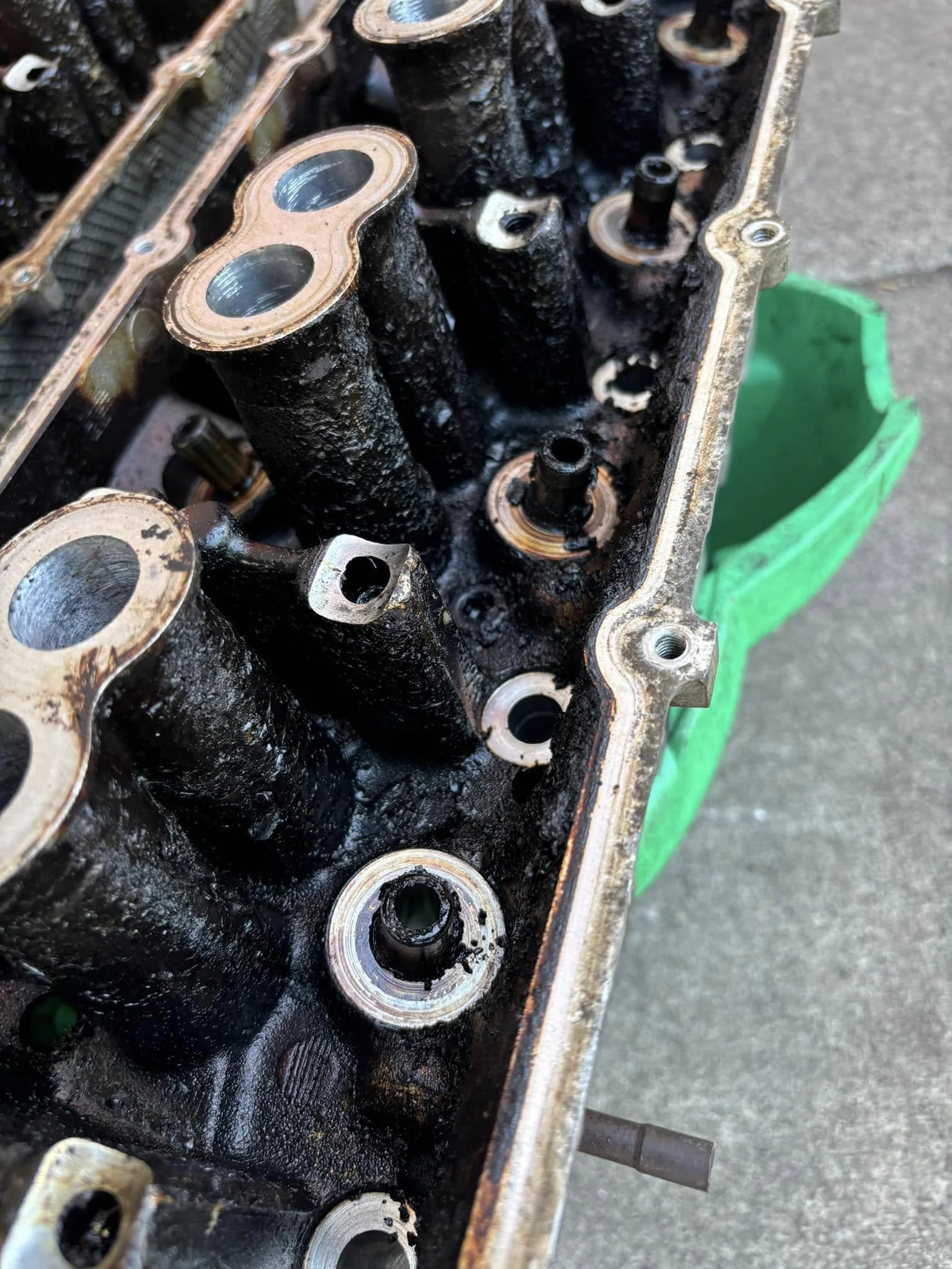 Engine cylinder head detail during repair work